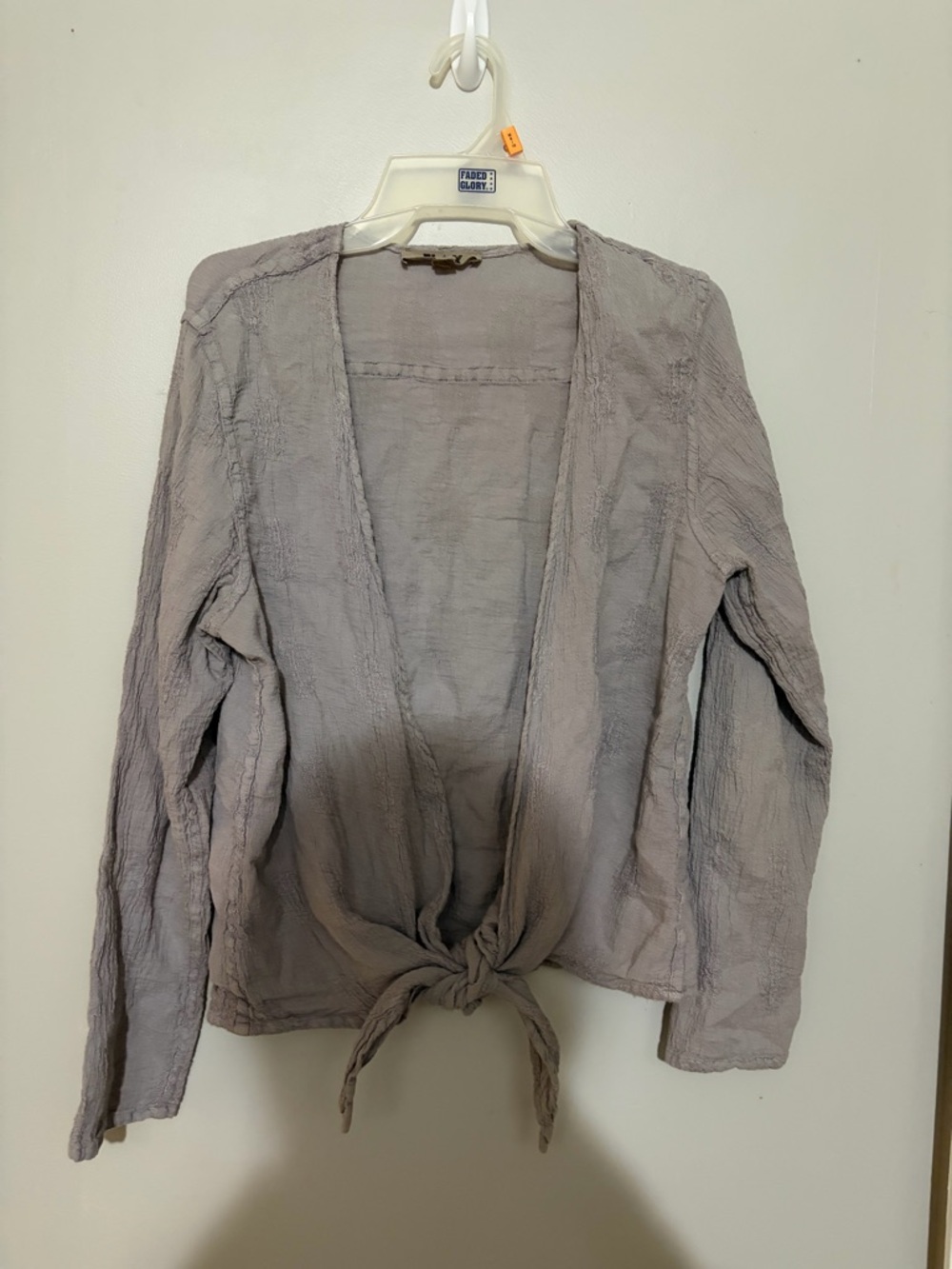 FLAX Linen Blend Lavender Open Front Tie Shirt